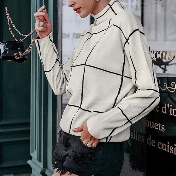 🍁 Turtle neck plaid pullover sweater - Picture 3 of 7